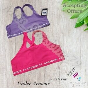 Under Armour NEW - 2 sport bras - Sz YMD (pink) & YXL(purple) - criss cross back